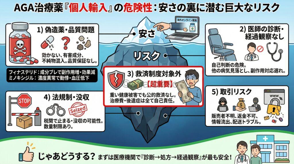 AGA薬の個人輸入に関する当サイトオリジナル解説イラスト