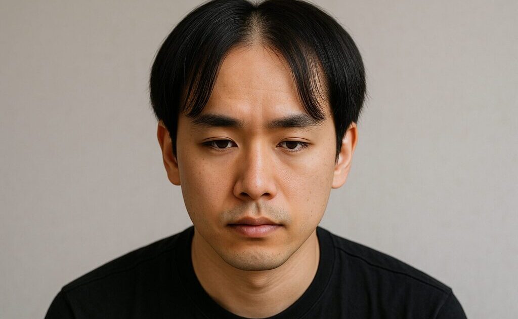 センター分け＆前髪が薄い男性