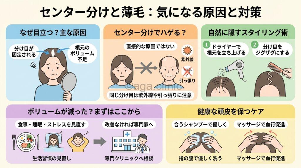 センター分け&前髪が薄い男性