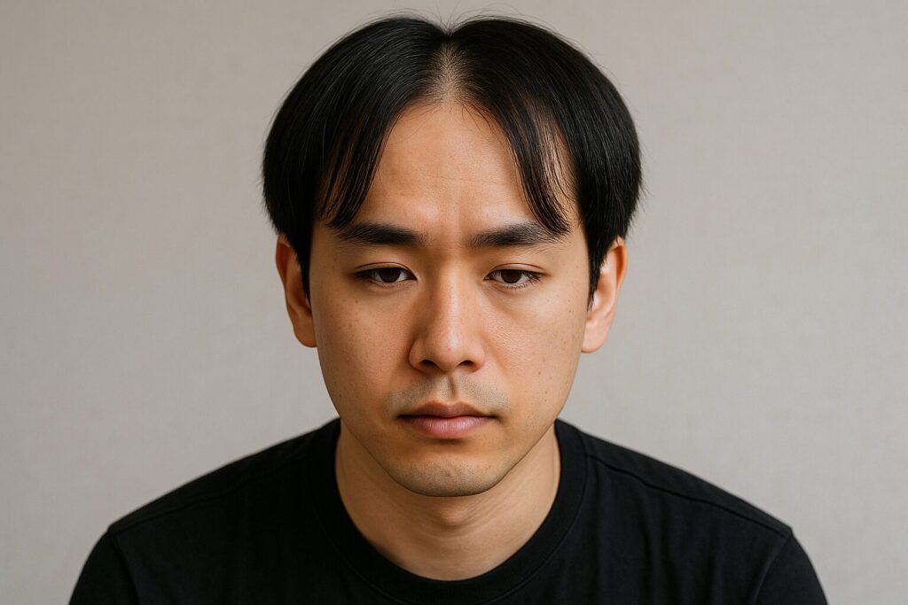 センター分け＆前髪が薄い男性