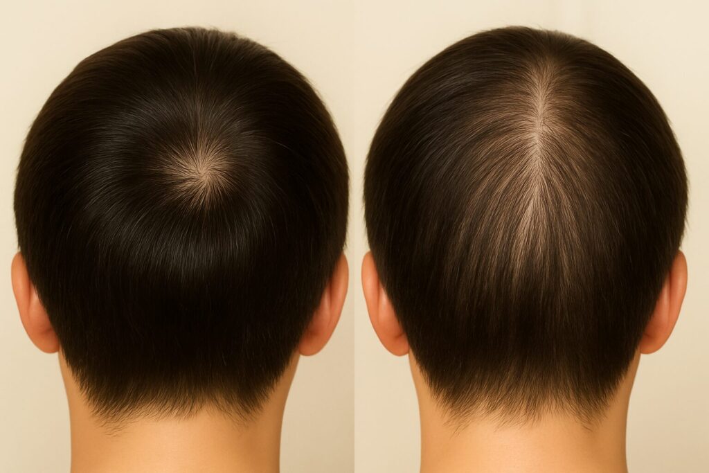 通常のつむじとつむじはげの比較