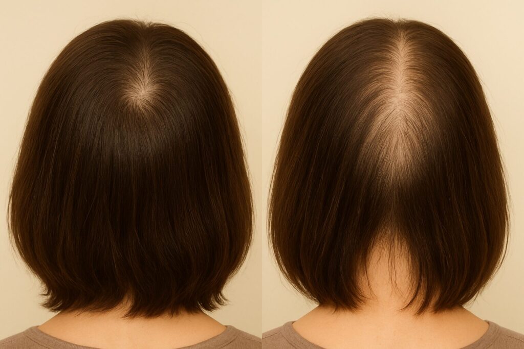 女性の通常のつむじとつむじはげの比較