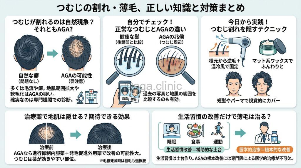 つむじが横にはげている頭皮