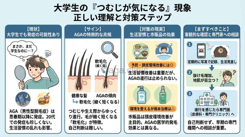 大学生でつむじがハゲている
