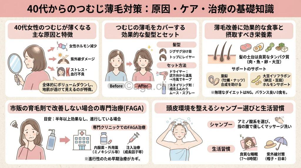 つむじが少し薄い40代女性