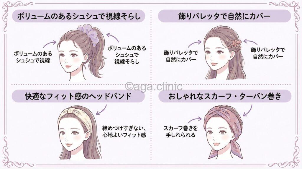 小物を活用したM字ハゲ隠しアレンジ