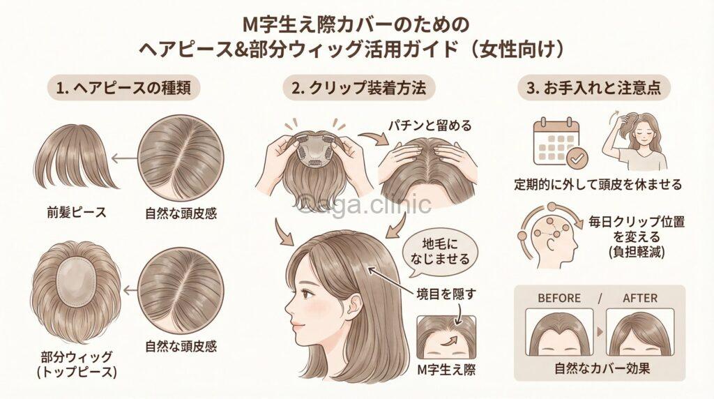 M字ハゲの人の部分ウィッグ・ヘアピースの使用方法