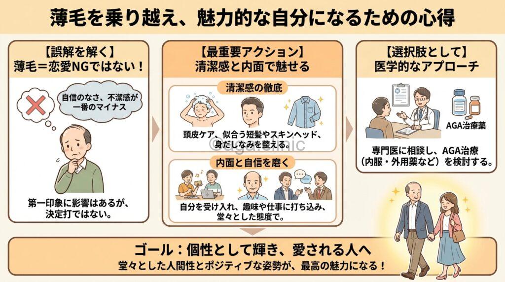 ハゲた男性が女性に告白して断られている様子