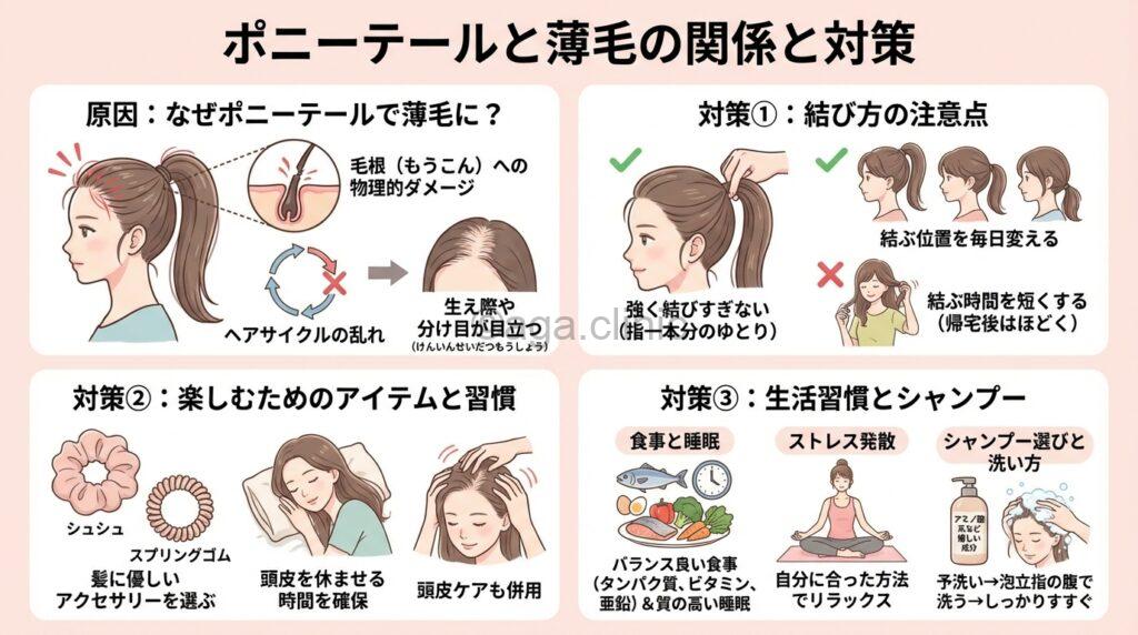 ポニーテールでハゲている状態