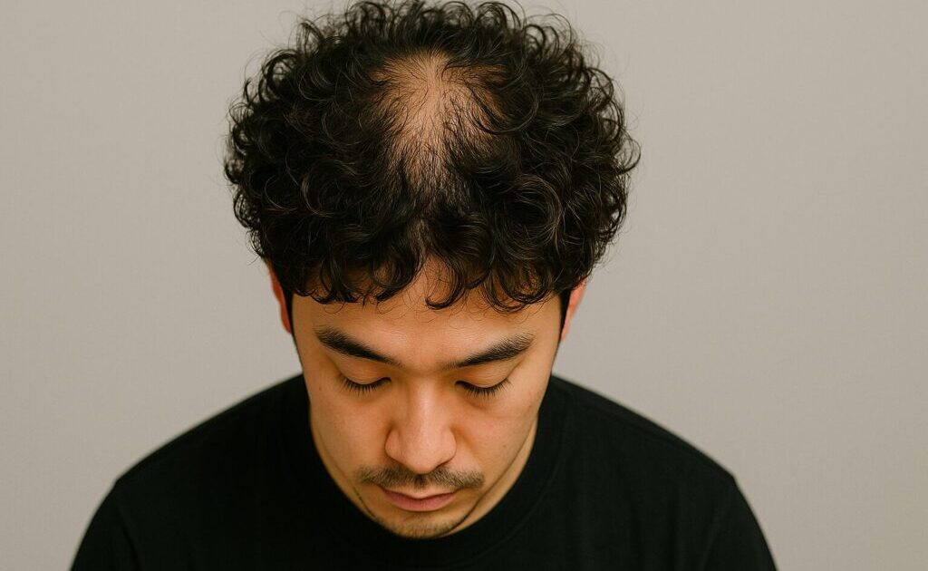 ツイストパーマでつむじがハゲている男性
