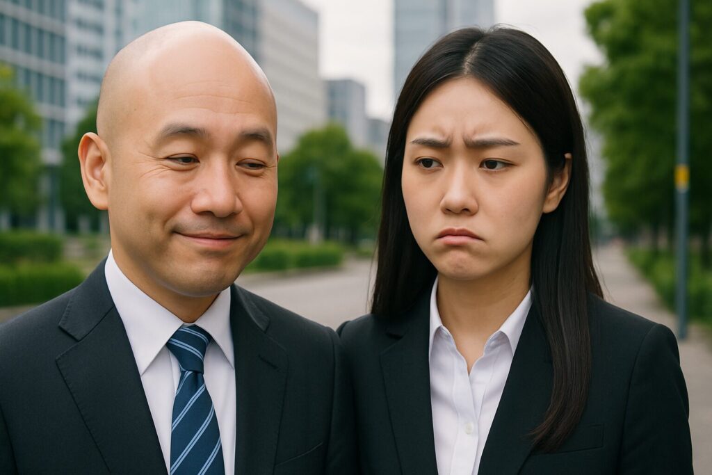 ハゲの男性を見てテンションが低い女性