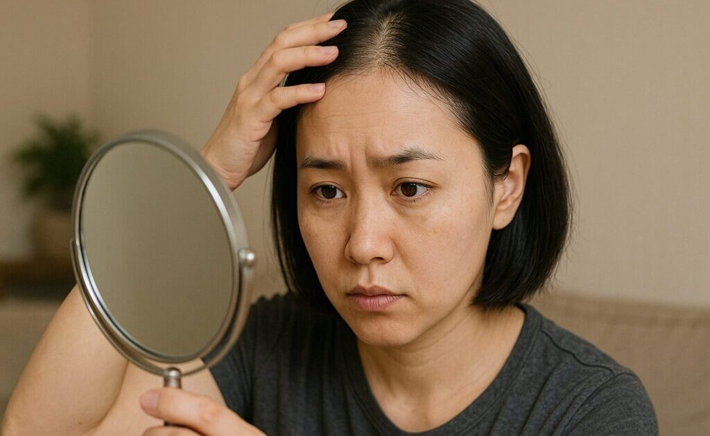 髪がぺたんこでハゲて見える女性