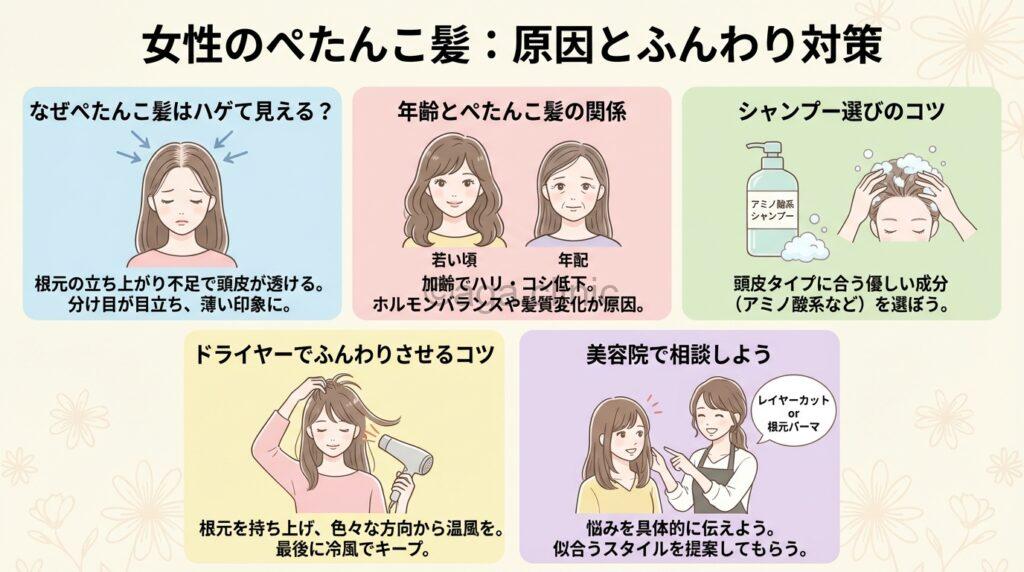 髪がぺたんこでハゲて見える女性