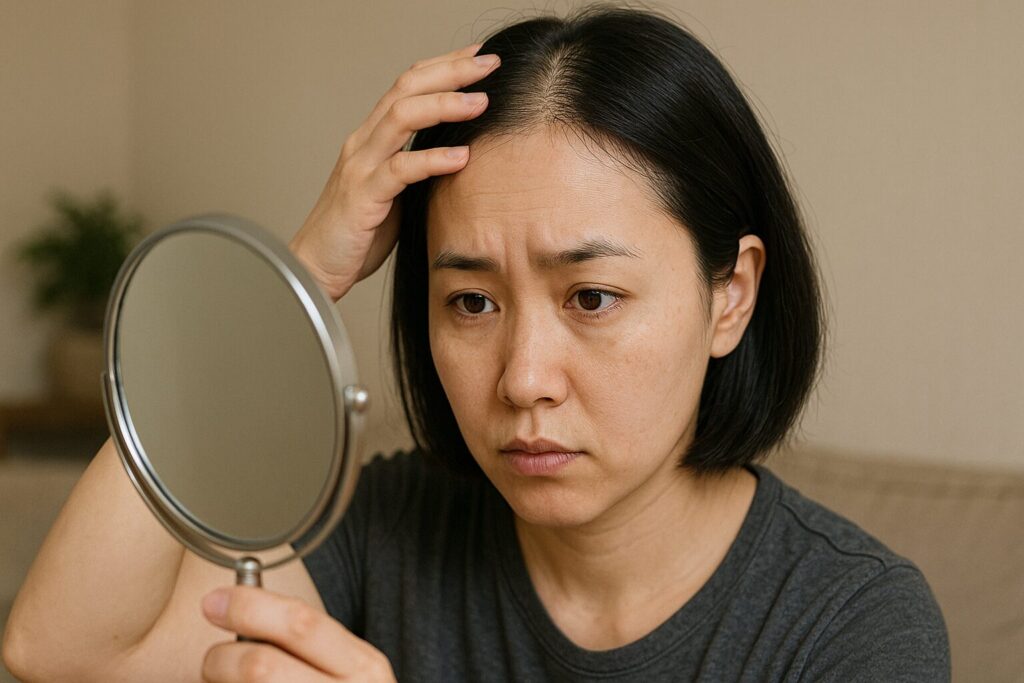 髪がぺたんこでハゲて見える女性