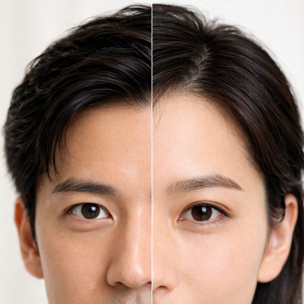 男性と女性の生え際