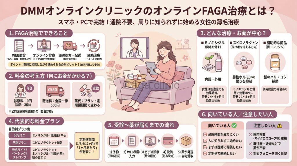 DMMオンラインクリニック女性FAGA治療の当サイトオリジナル解説イラスト