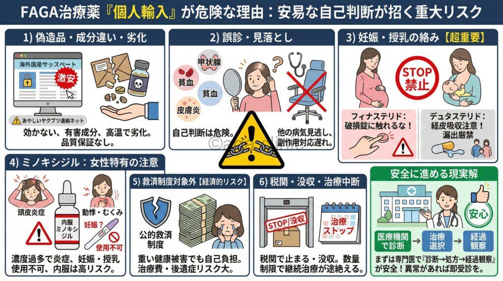 FAGA薬の個人輸入に関する当サイトオリジナル解説イラスト