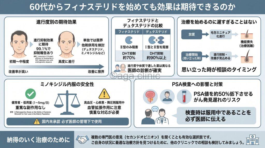 フィナステリドは60代だと効果は薄い？発毛力が低下する年代のAGA治療法