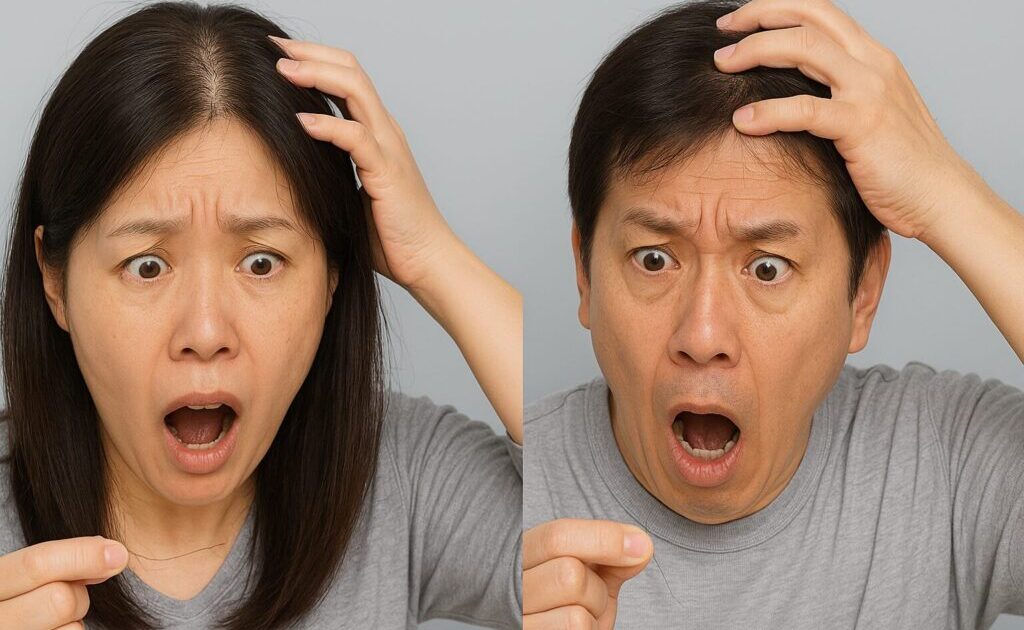 増毛エクステが取れてビックリしている男性と女性