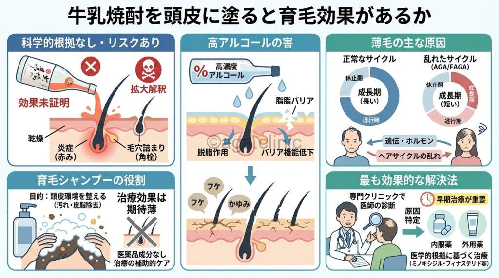 牛乳焼酎を頭皮に塗っている様子