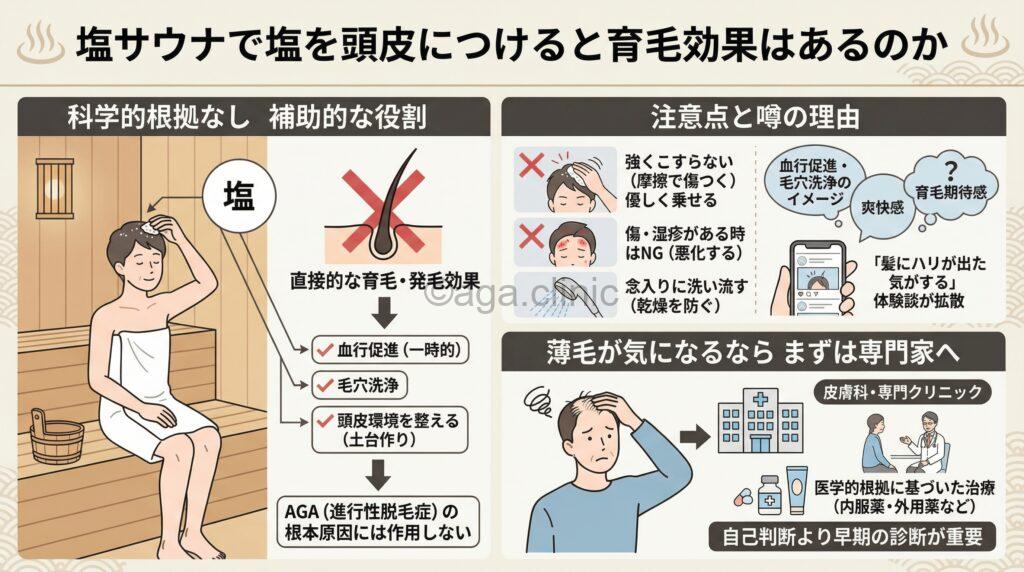 塩を頭皮に塗っている様子