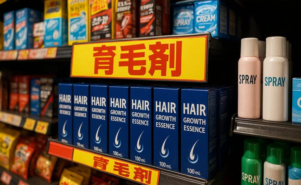 棚に並んでいる育毛剤
