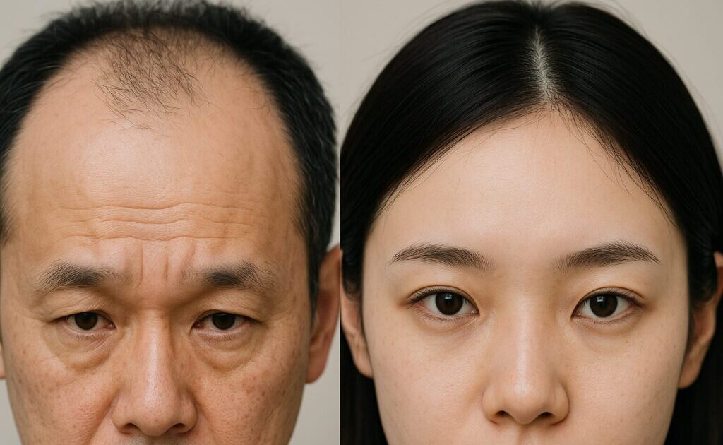 おでこが薄い男性と女性