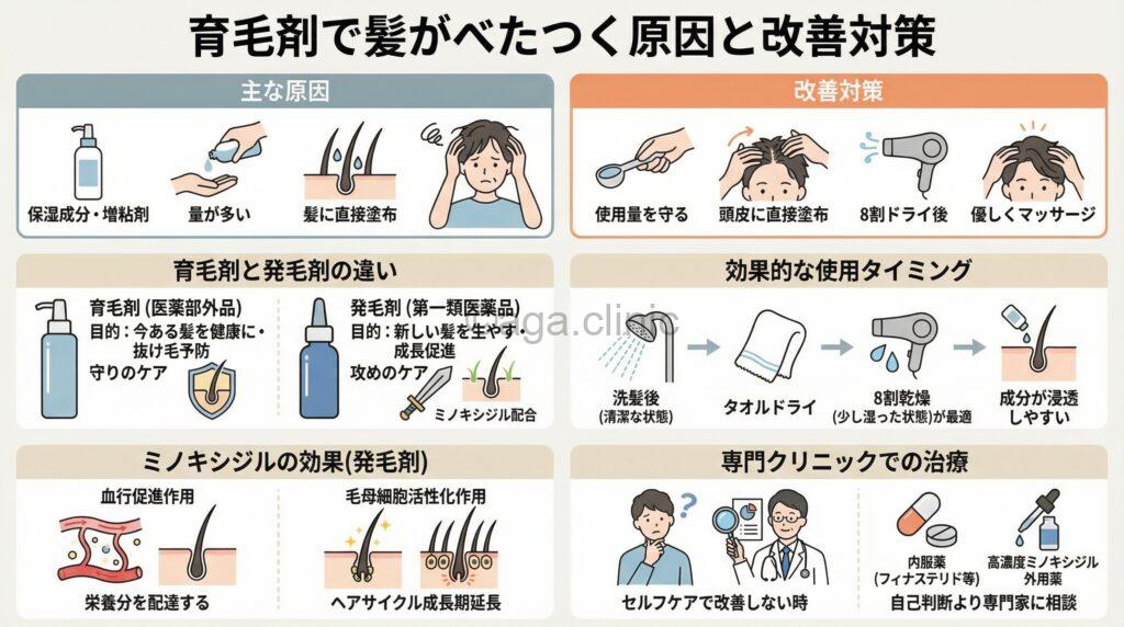 育毛剤によって髪がベタついている様子