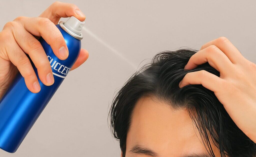 サクセス薬用育毛トニックを使用している様子