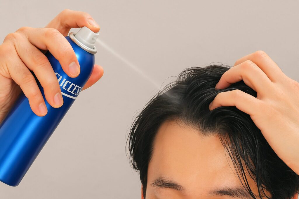 サクセス薬用育毛トニックを使用している様子
