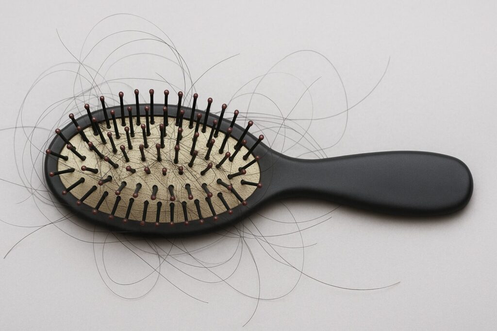 髪の毛が絡んでいるヘアブラシ