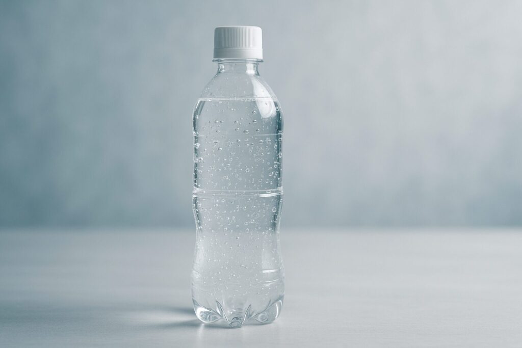 透明の炭酸水が入っているペットボトル