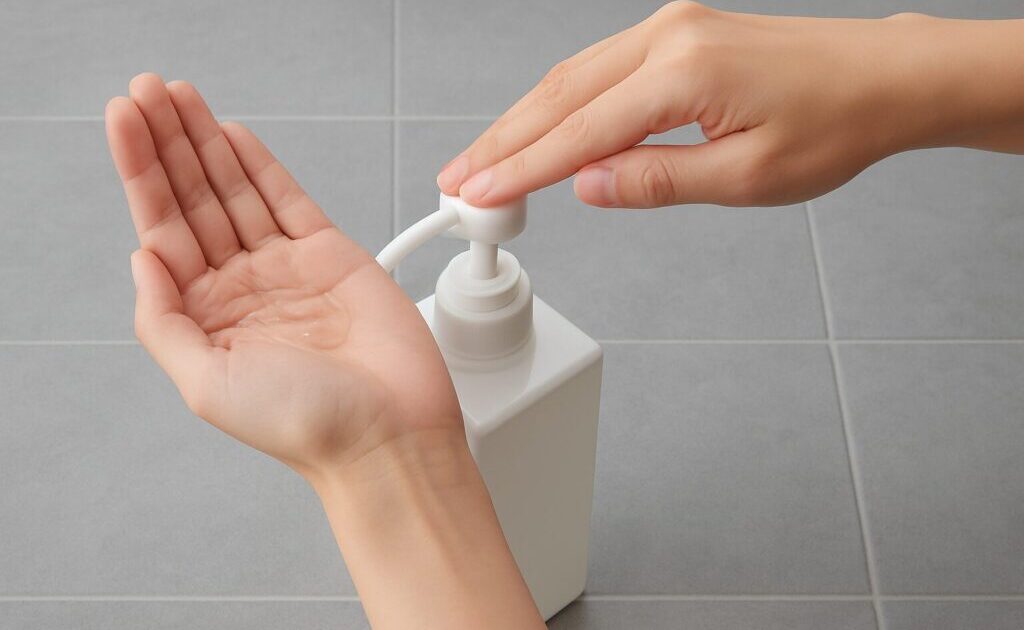 容器からリンスを出している様子