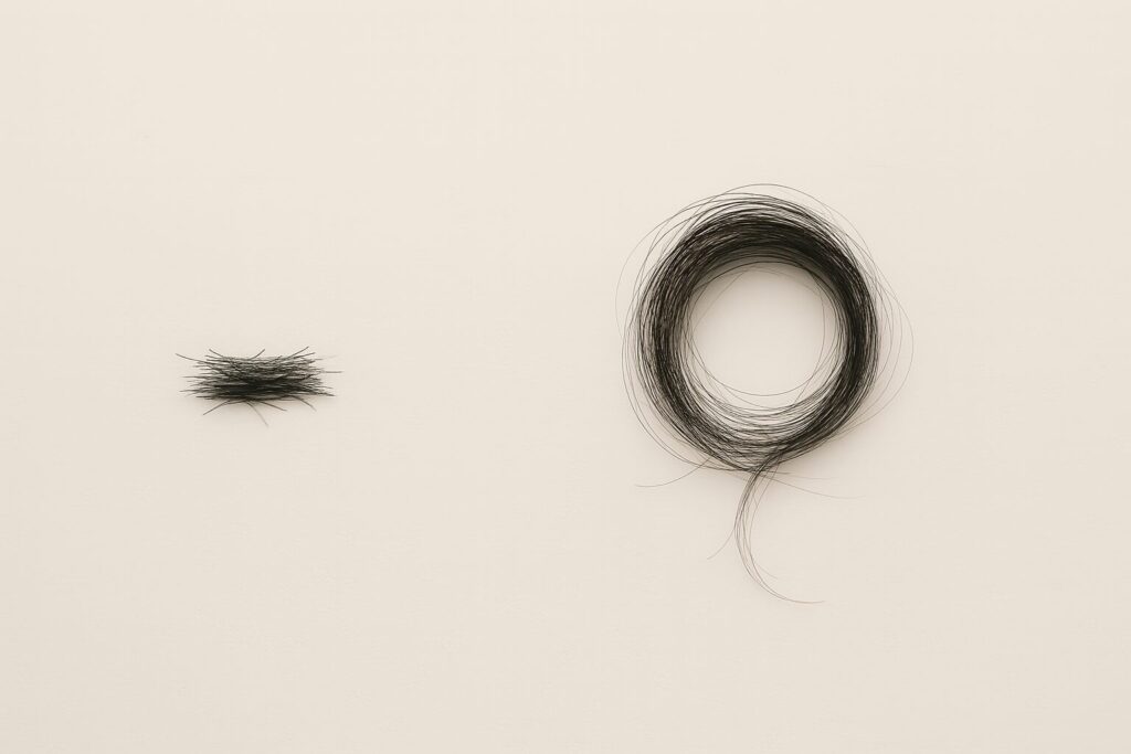 100本のロングヘア抜け毛画像｜ドライヤー後の掃除がひどい量の場合