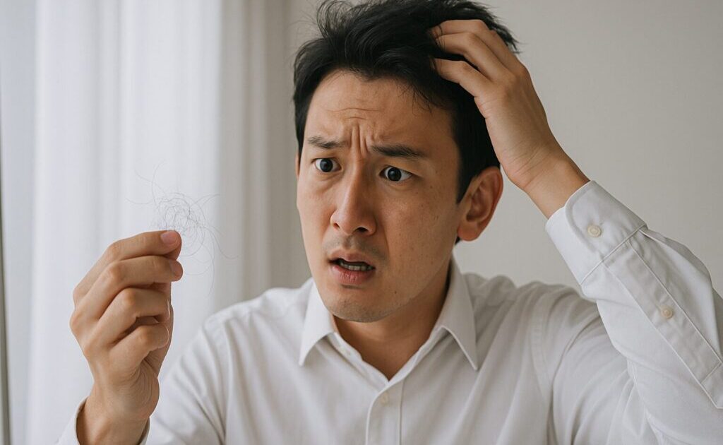朝の髪をセットする時の抜け毛がやばいと感じている男性