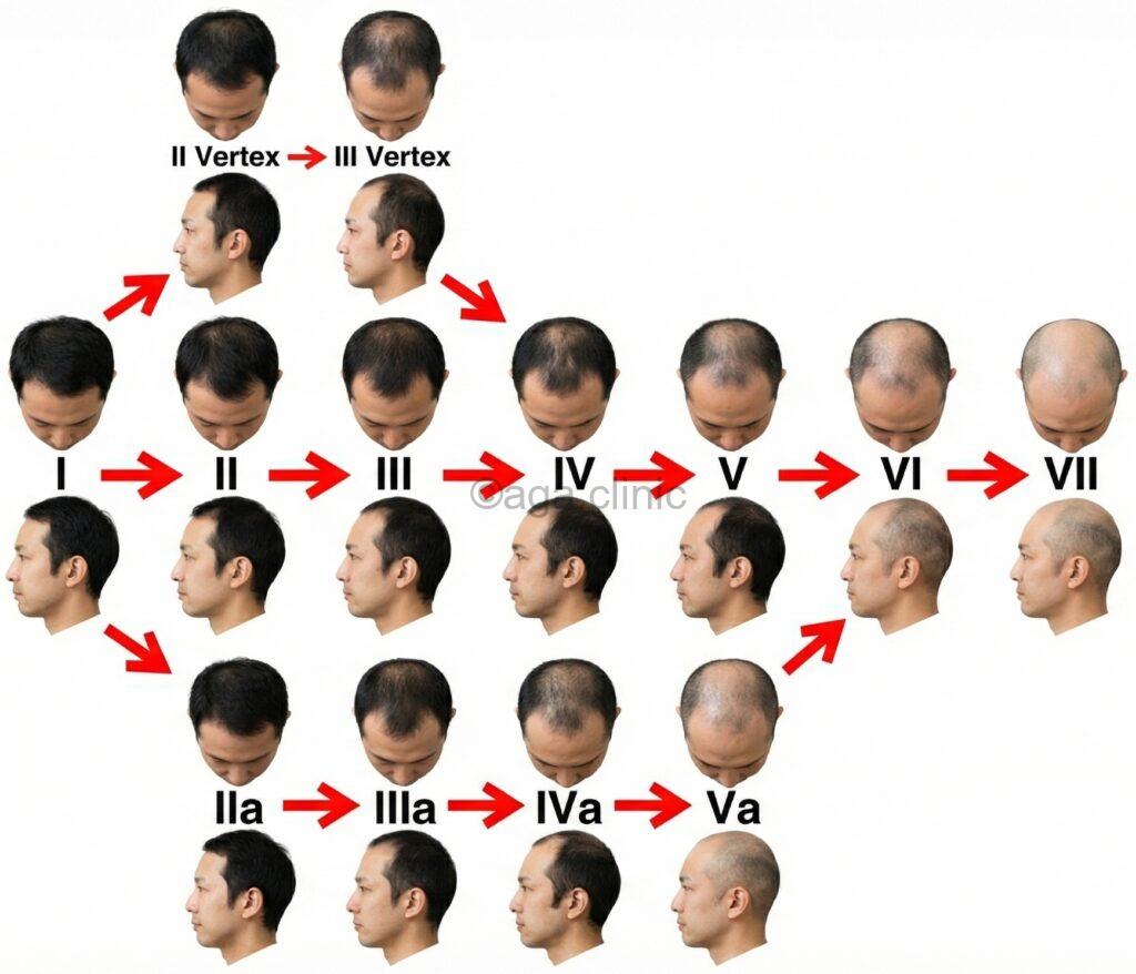 男性の薄毛の進行状況のリアルな当サイトオリジナル解説図
