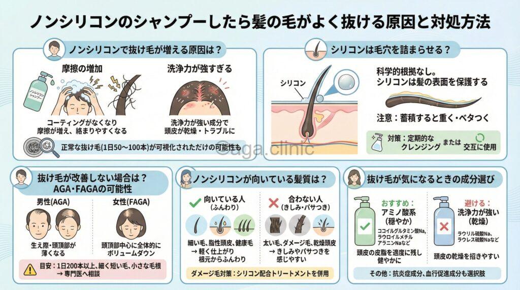 ノンシリコンのシャンプーしたら髪の毛がよく抜ける原因と対処方法
