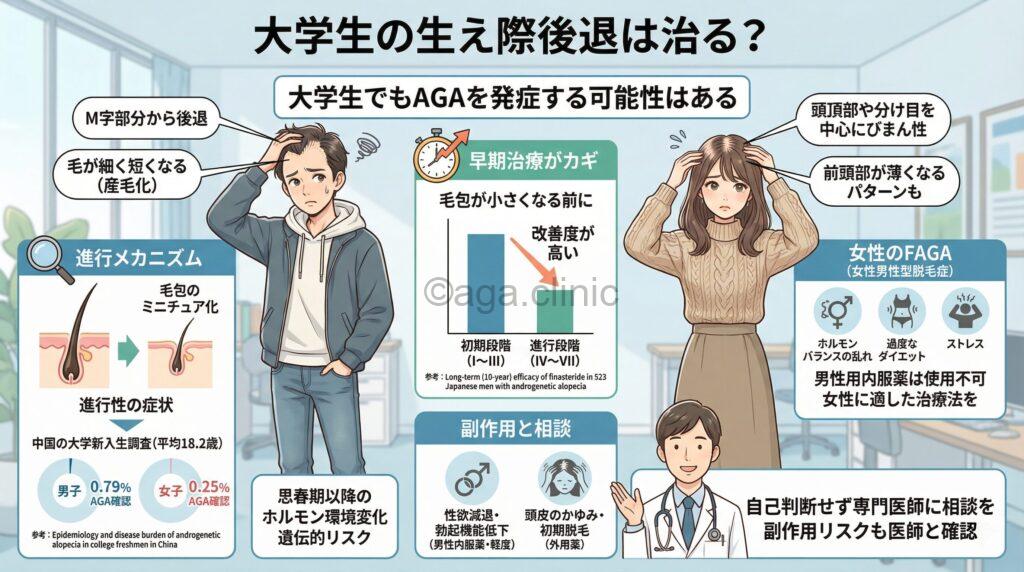大学生の生え際後退は治る?原因・対策をわかりやすく解説