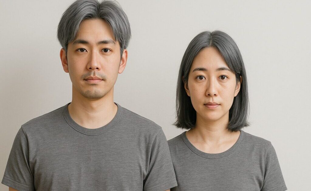髪色がアッシュグレーの男性と女性