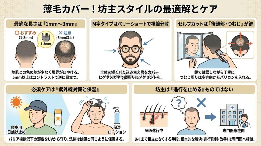 薄毛男性の1mm坊主
