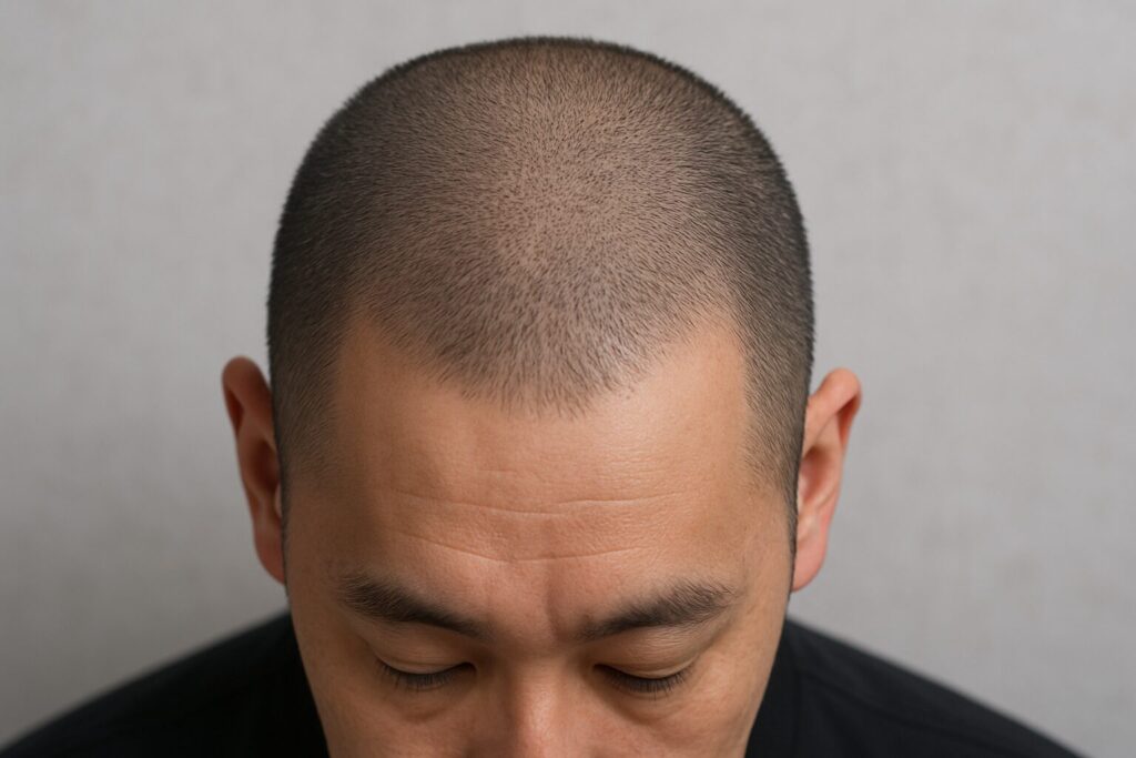 薄毛男性の3mm坊主