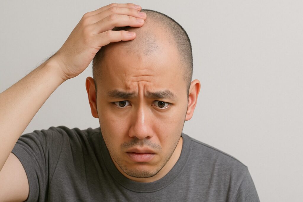 坊主にしたら薄毛が目立ってしまいスカスカで後悔している男性