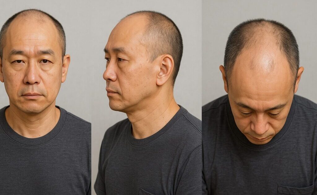 薄毛男性が五分刈り（3角度）