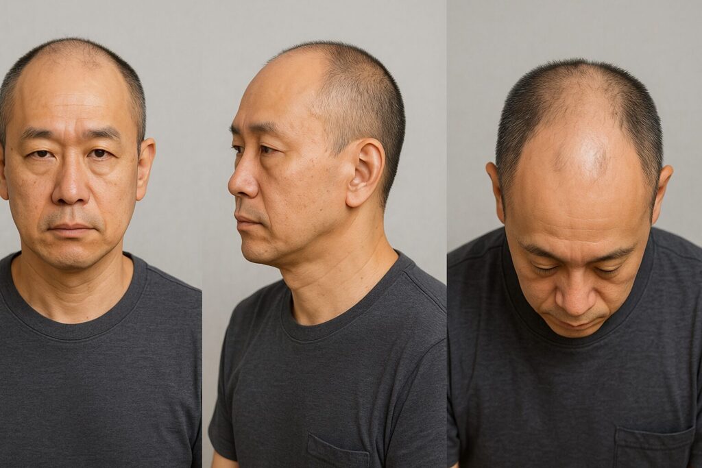 薄毛男性が五分刈り（3角度）
