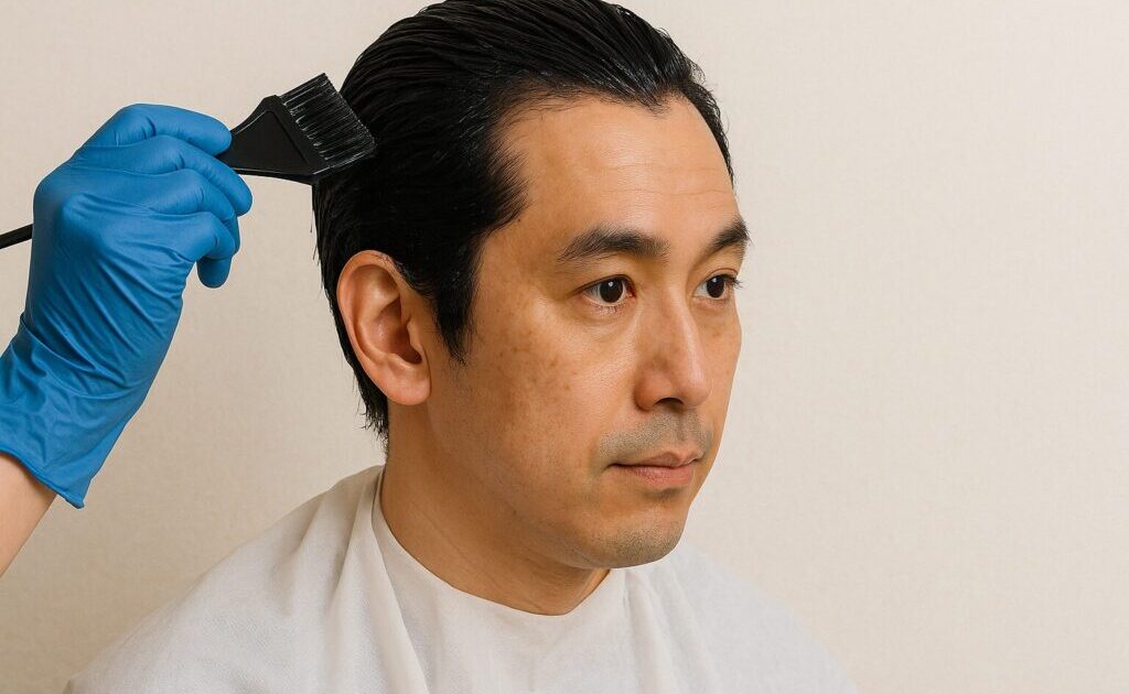 黒染めしている薄毛の男性