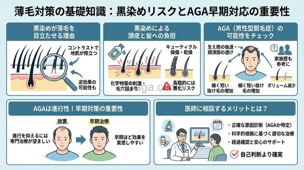 黒染めしている薄毛の男性