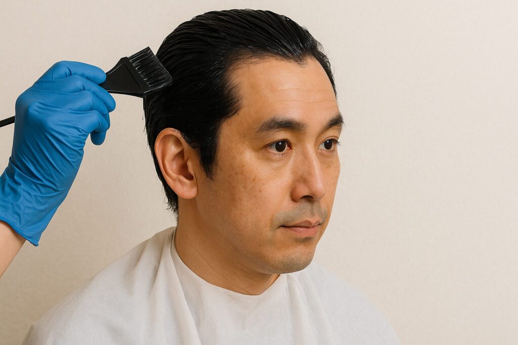 黒染めしている薄毛の男性