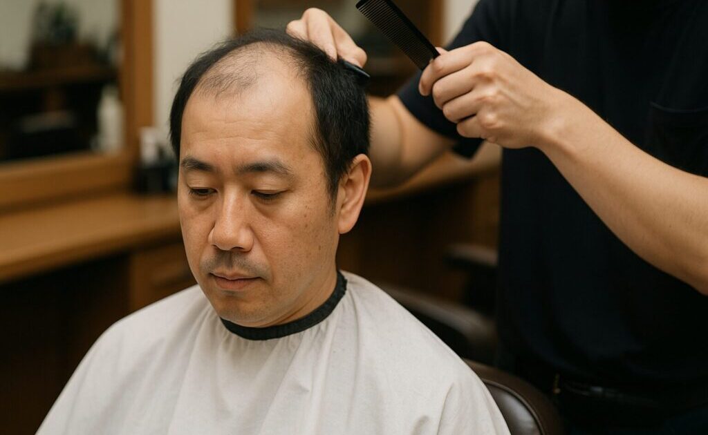 散髪している薄毛の男性