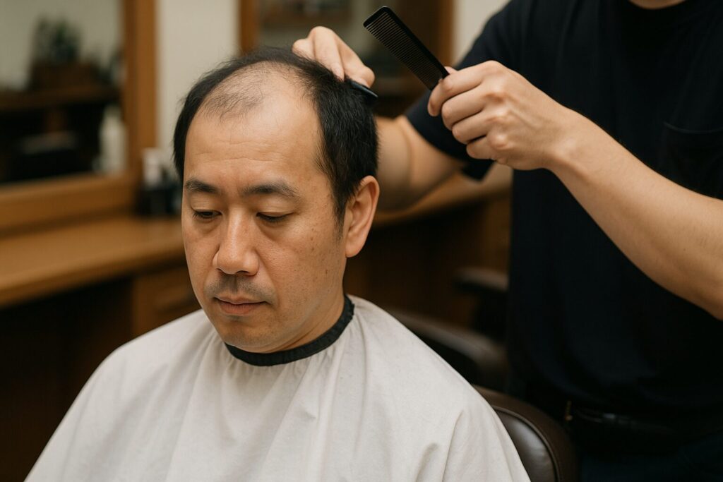 散髪している薄毛の男性