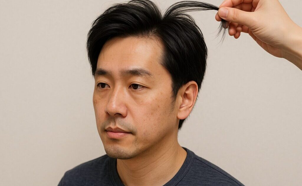 増毛エクステをしている薄毛男性